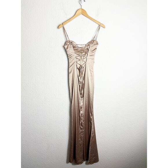 Babyboo Zola Champagne Maxi Dress Size XS Satin Corset Lace Up Gown Wedding - Picture 14 of 15